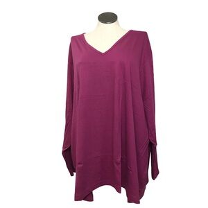 Ulla Popken Pullover Tunic Top Women’s Sz 36/38 Color Purple V-Neck 3/4 Sleeve’s